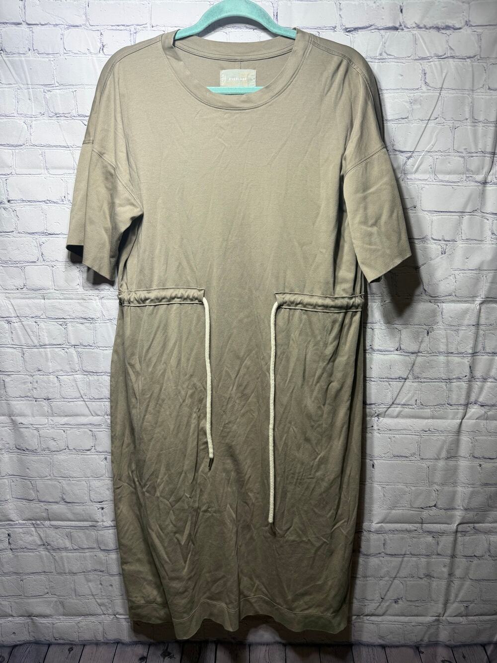 Everlane Womens Crew-Neck Jersey Midi Dress Tan Olive- Beige Sz M Casual